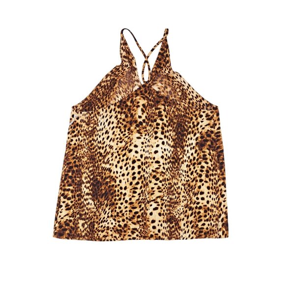 Worthington Women Cheetah Print Strappy Tank Top Size Small Brown Crisscross - Picture 2 of 6